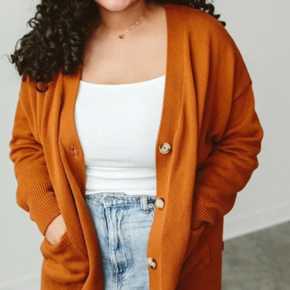 Goumi Organic Knit Button Down Cardigan Sweater Sienna Brown - Picture 7 of 7